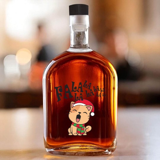 Cute Christmas Cat Singing Fa la la la Song Whiskey Bottles