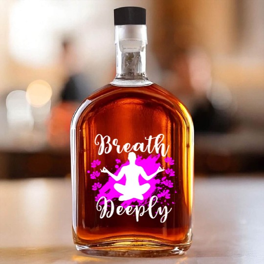 Yoga Whiskey Bottles Breath Deeply Pink Lotus Gift Whiskey Bottles