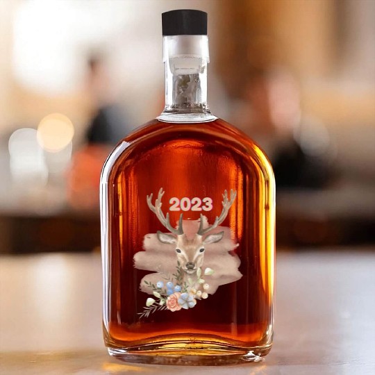 Brown Beige Watercolor Illustrated Deer Whiskey Bottles