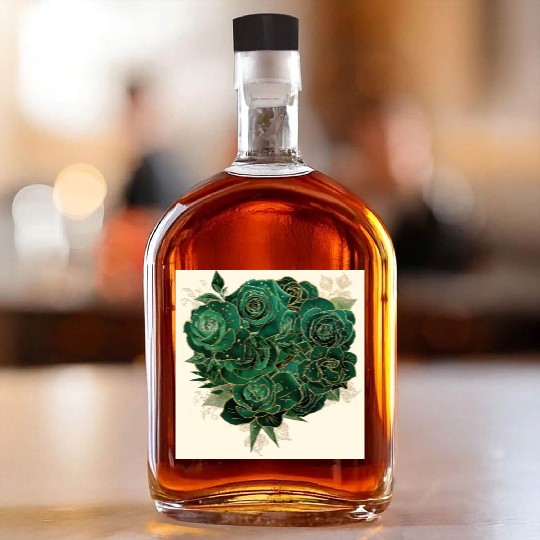 Green and Gold Glam Roses Pattern Whiskey Bottles