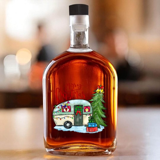 Merry Christmas Happy Camper Funny Camping Life Whiskey Bottles