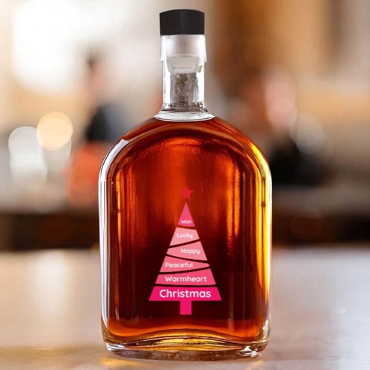 Minimalist Pink Christmas Pine Wish Whiskey Bottles