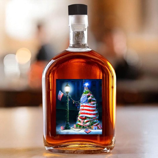 Patriotic Christmas US Flag With Christmas Whiskey Bottles