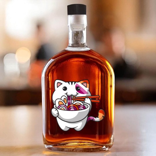 Lesbian Pride Gay Kawaii Cat Ramen Noodles Lesbian Whiskey Bottles