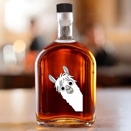 Laughing alpaca comic lama in white with big eyes Whiskey Bottles