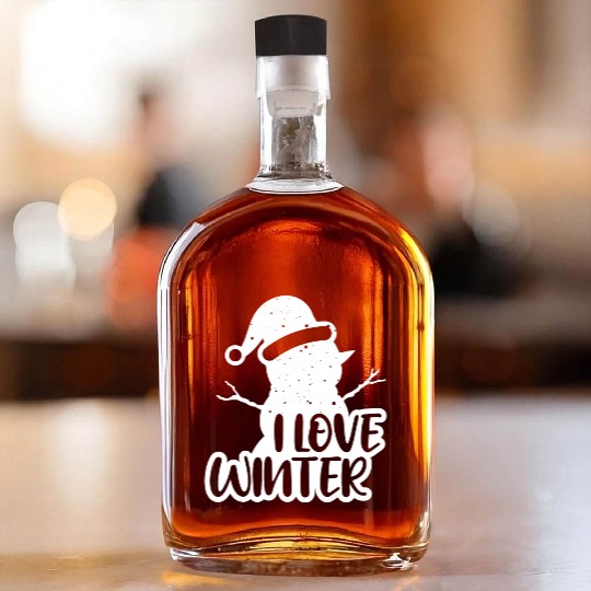 I Love Winter, Snow, Cold And Snowman Whiskey Bottles