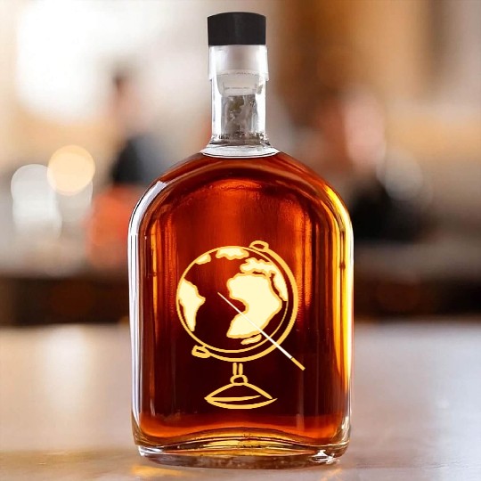 Globe Icon. Geography Teacher. Education symbol Whiskey Bottles