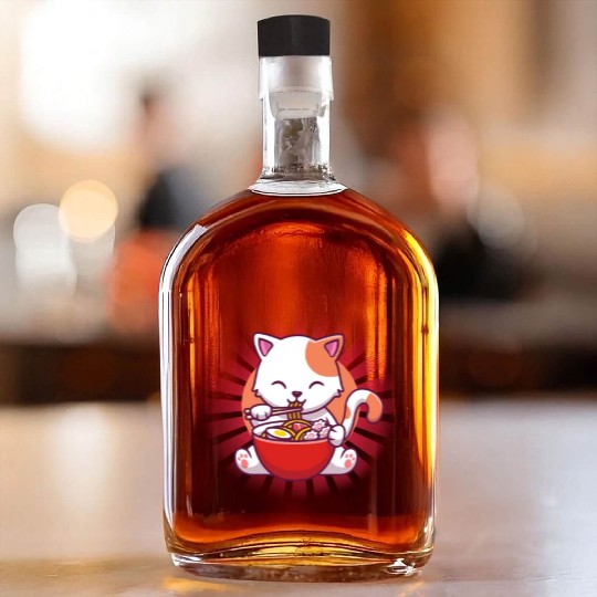 Cat Eating Ramen Whiskey Bottles