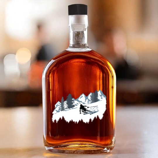 Skier and Mountains, Skiing Whiskey Bottles