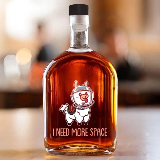 Llama Astronaut I Need More Space Whiskey Bottles