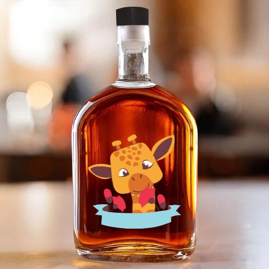 kawaii funny cute baby giraffe smells flowers Whiskey Bottles