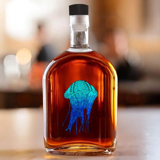 Cool Ocean Blue Tribal Jellyfish Whiskey Bottles