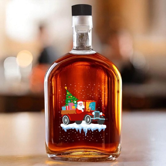 Red jeep pine tree Funny Merry Christmas family Whiskey Bottles