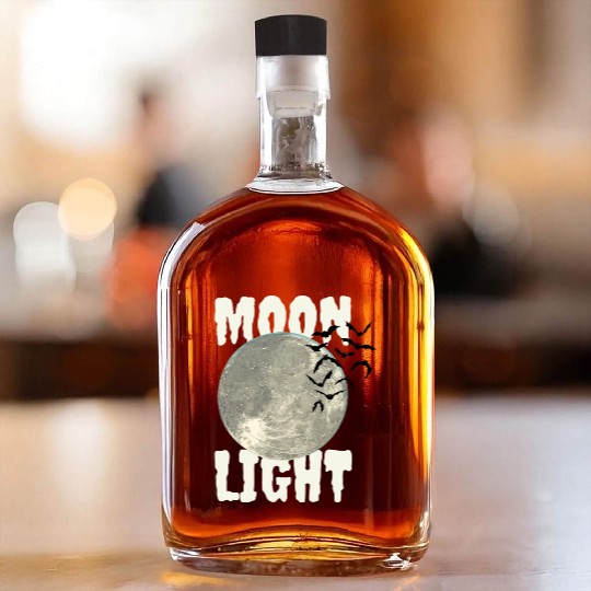 Dark Green Illustrated Moon Light Bat Whiskey Bottles