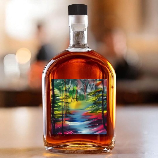 Water color river in forest Whiskey Bottles