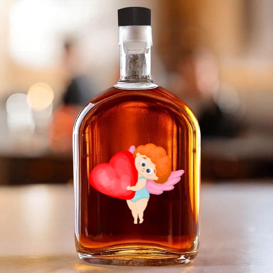Lovely cupids. Cupid with a red heart Whiskey Bottles