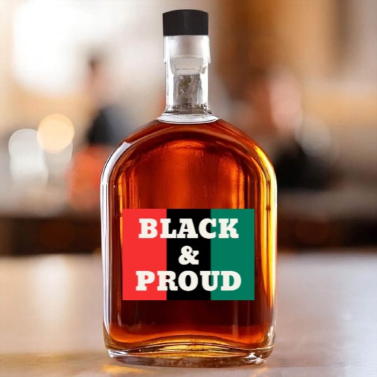 Black and Proud on a Red, Black, and Green Colors Whiskey Bottles
