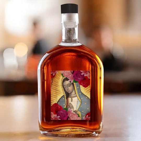 Our Lady of Guadalupe Rose Mexican Catholic Juan D Whiskey Bottles