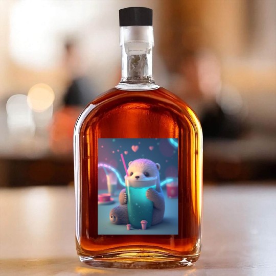 Kawaii Otter Pet Otter Drinking Boba Tea Whiskey Bottles