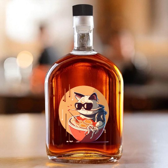 cat eating Chinese food,cute design for Meow lover Whiskey Bottles