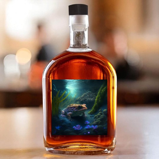 A toad in a creek the toad has blue glowing eyes Whiskey Bottles
