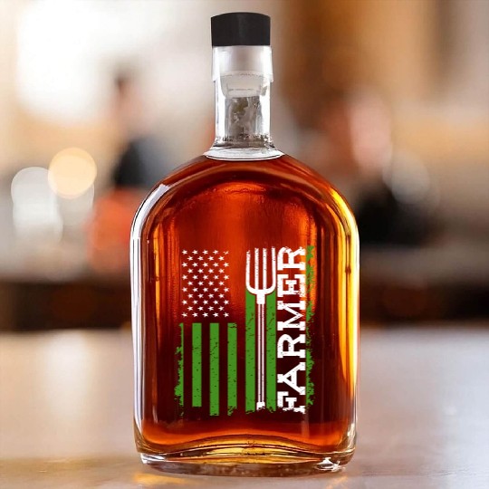 American Flag Patriotic Farmer Farming Whiskey Bottles