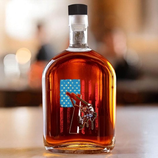 US Flag Lineworker Patriotic Lineman Whiskey Bottles