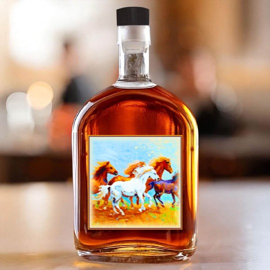 Cute Painting Of Running Horses. Buy Now Whiskey Bottles