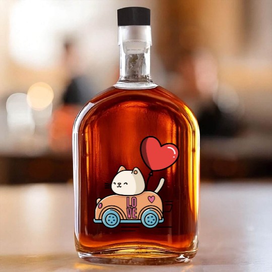 Cute cat in the love car, and love balloon Whiskey Bottles
