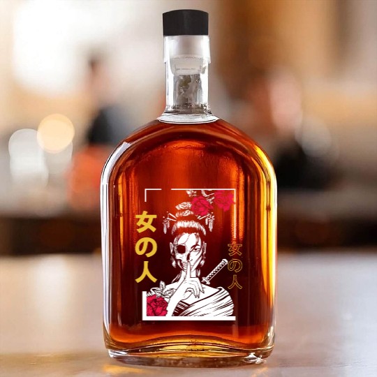 Japanese Samurai Floral Warrior Geisha Woman Whiskey Bottles