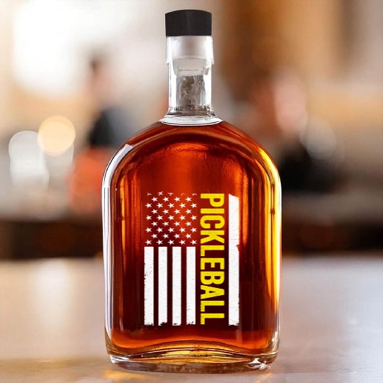 American Flag US 4th Of July Pickleball Funny Whiskey Bottles