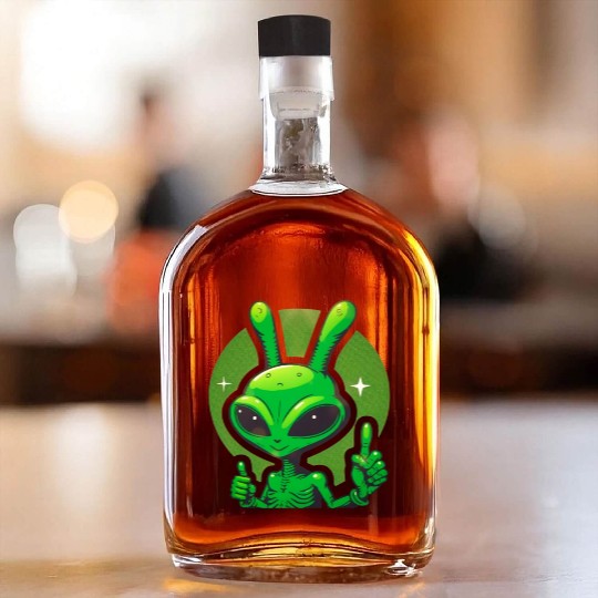 Happy green Alien Whiskey Bottles