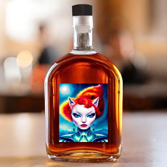 "Alien Cat Woman" Whiskey Bottles