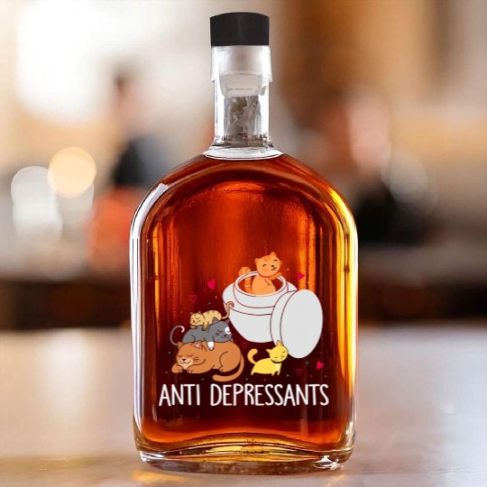 Funny Anti Depressants Cat Lover Sobriety Drug Fre Whiskey Bottles