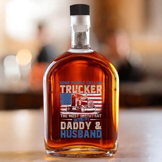 Truck Driver Gift Trucker Daddy Husband US Flag Whiskey Bottles
