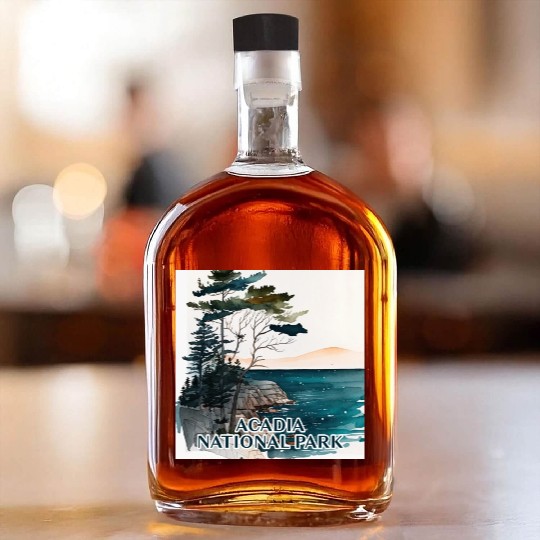 Acadia National Park Watercolor Whiskey Bottles