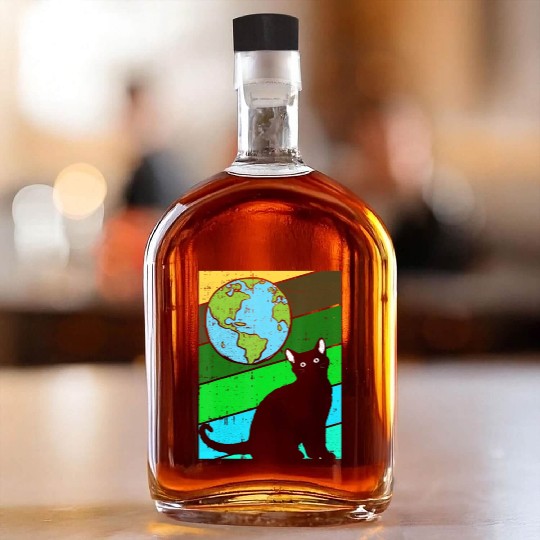 Black Cat Earth Day Retro Kitten Lover Environment Whiskey Bottles