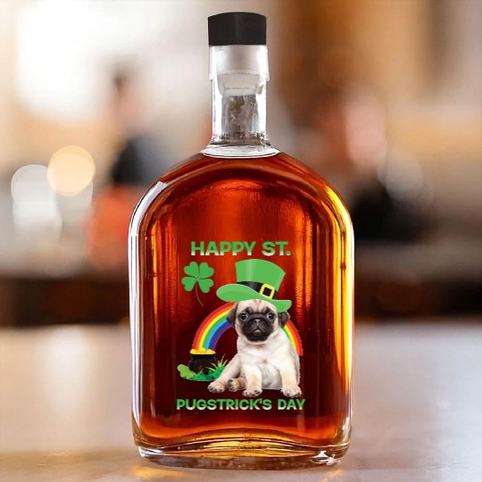 Happy St Pugstrick's Day Funny Pug Lover Presents Whiskey Bottles