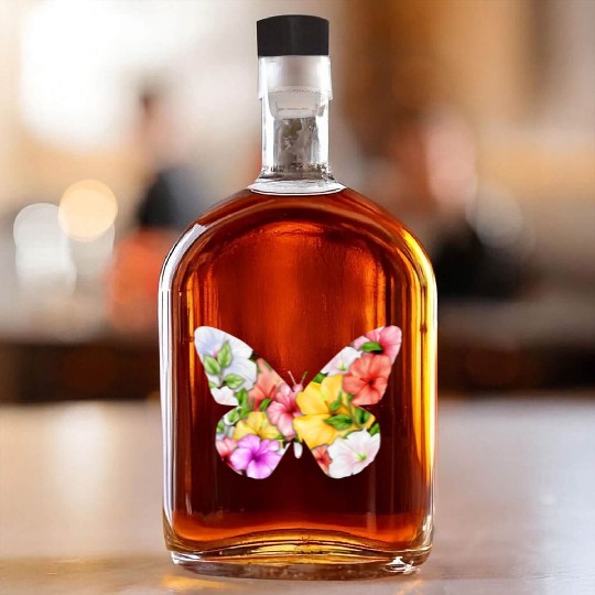 Coconut Girl Aesthetic Butterfly Hibiscus Whiskey Bottles