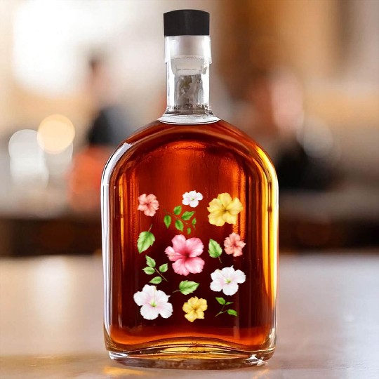 Coconut Girl Aesthetic Hibiscus Flowers Whiskey Bottles
