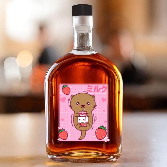 Kawaii Sea Otter Strawberry Milk Shake Otaku Whiskey Bottles