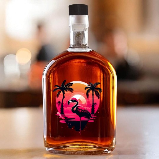 Retro Sunset Pink Flamingo Summer Design Flamingo Whiskey Bottles