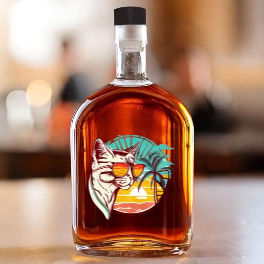 Retro Cat Vintage Sunset 80s 90s Sunglasses Party Whiskey Bottles