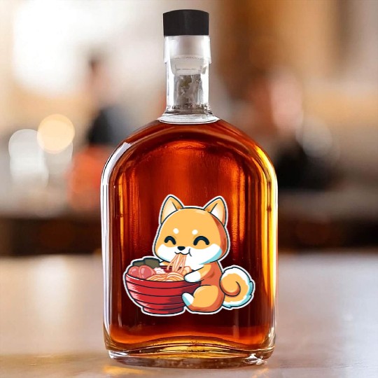 kawaii Japanese Anime Fox Ramen Food Lovers Humor Whiskey Bottles