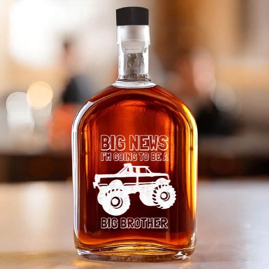 Going To Be A Big Brother Monster Truck Toddler Gi Whiskey Bottles