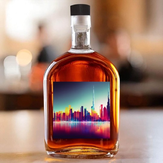 Dubai silhouette skyline abstract art Whiskey Bottles