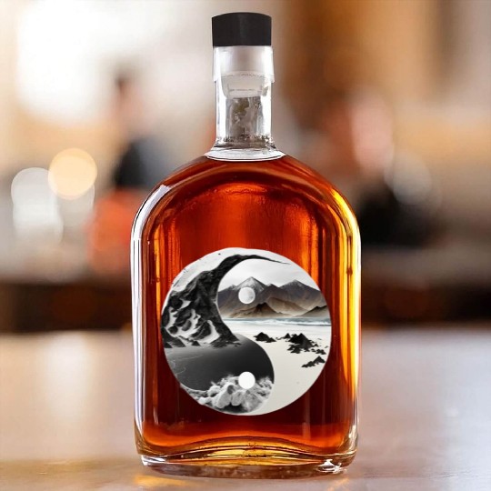 Ying Yang - mountains - beach Whiskey Bottles