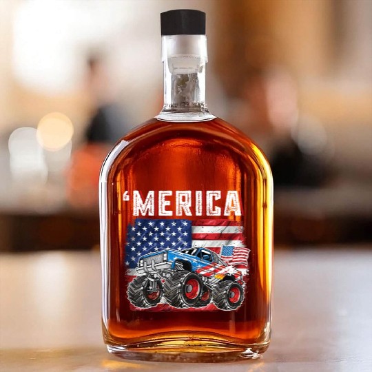 Monster Truck USA Merica Men Boys 4th of July Whiskey Bottles