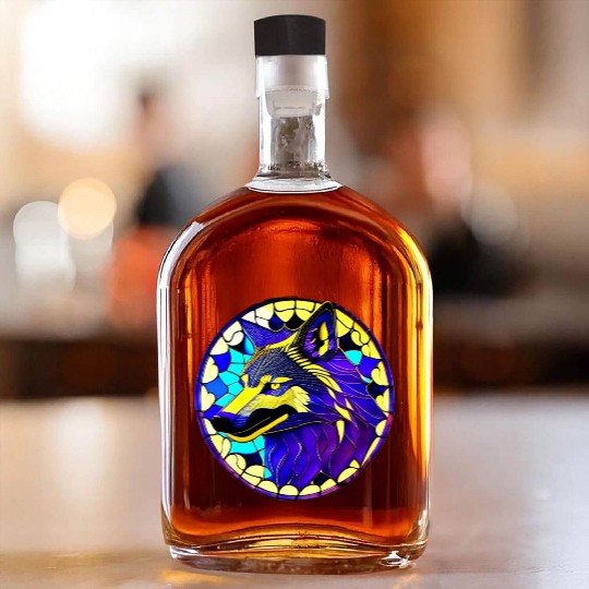 Moonlit Majesty The Art of Stained Glass Wolves Whiskey Bottles