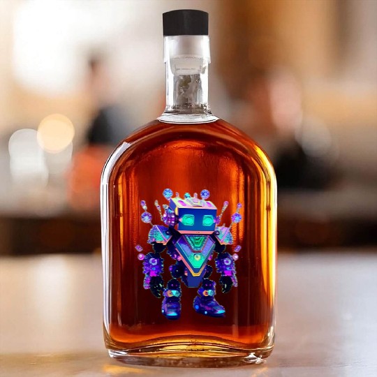 Gemstone Guardian Robot Made of Sparkling Crystals Whiskey Bottles